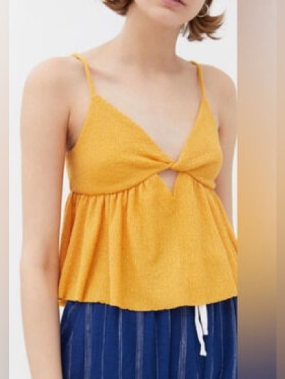 Urban Outfitters Mustard Yellow Knot-Front Spaghetti Strap Cami